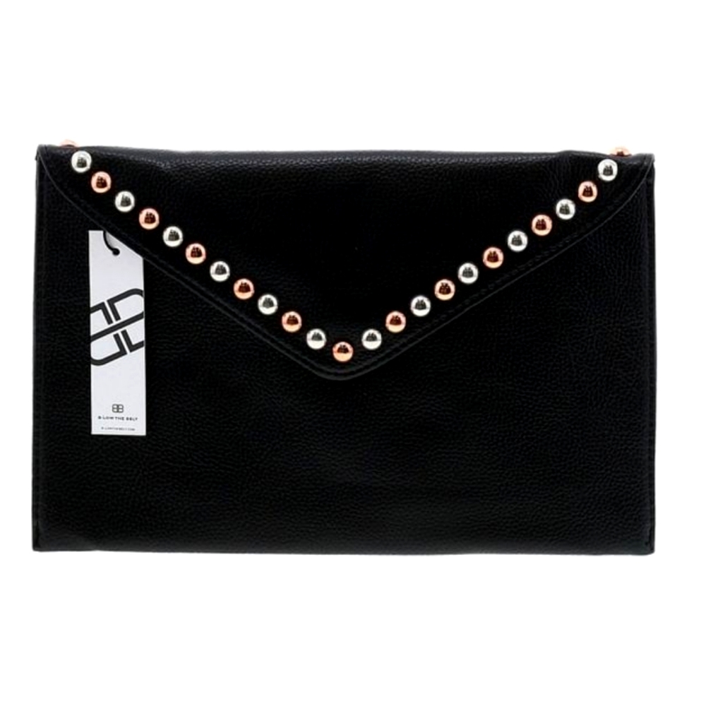 B-low the belt black leather clutch